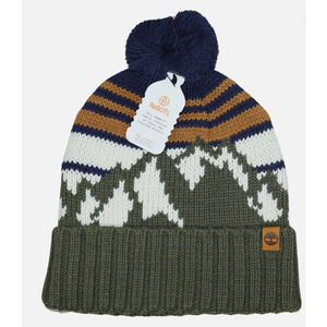 Timberland Mountain Striped Pom Pom Winter Beanie Men's Hat OSFM Green Multi